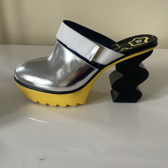 iRi Patent Leather silver, yellow and black Colorblock Mules size 39 shoe bag - Picture 6 of 11
